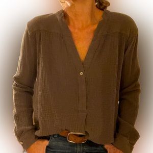 Free people army green super soft long sleeve, button down top size S